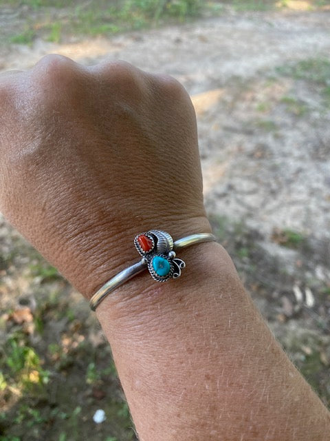Dainty Turquoise and Coral Cuff