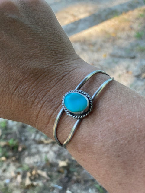 Oval-ish Turquoise Double Strand Cuff