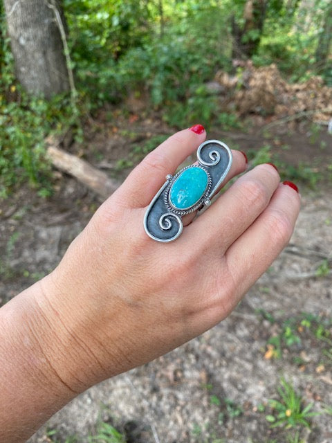 Turquoise Silver Swirl Ring