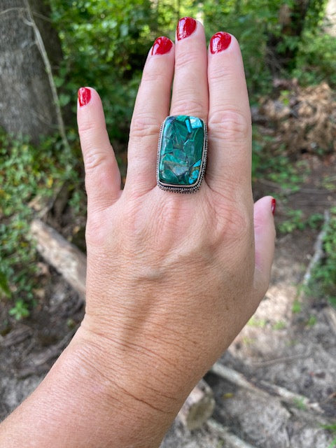 Malachite and Sterling Scroll Ring