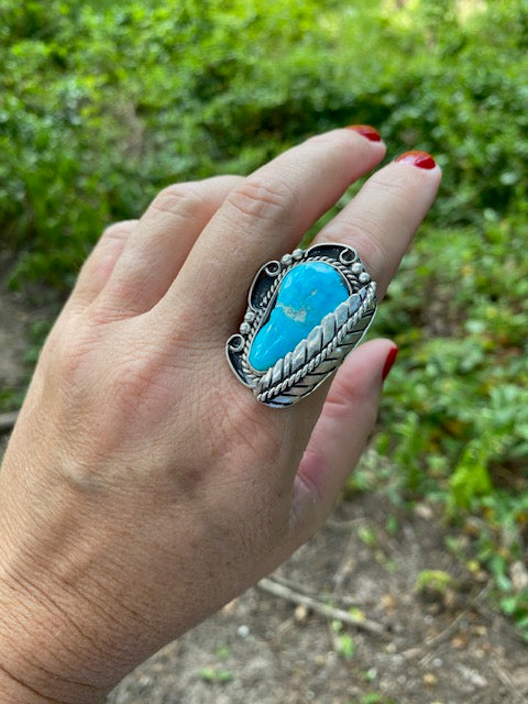 Turquoise and Feather Ring