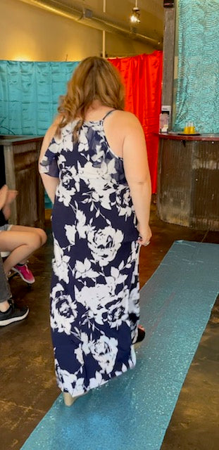 Navy and White Floral Maxi