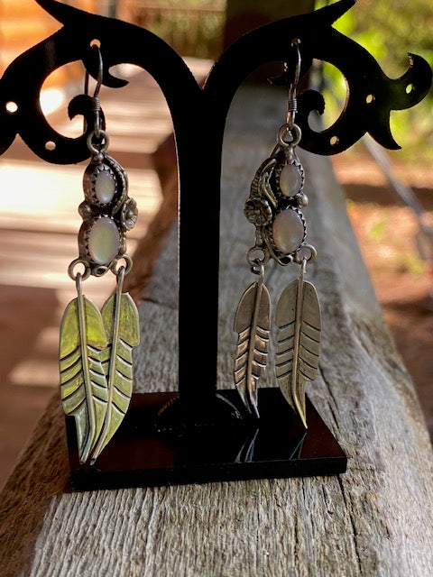 Double Mother of Pearl and Double Feathers Earrings