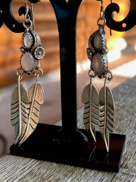 Double Mother of Pearl and Double Feathers Earrings