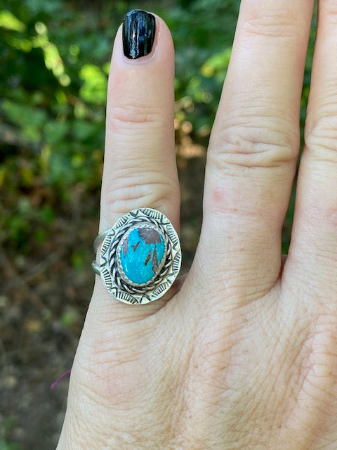 Turquoise with Etched Frame Ring