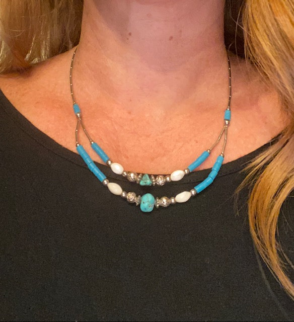 Double Strand Turquoise Stone Necklace